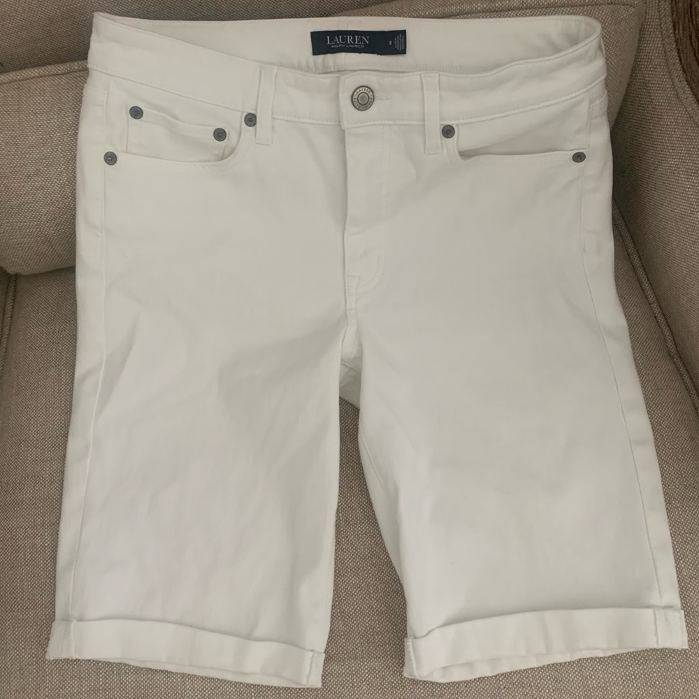 Lauren Ralph Lauren Womens Size 8 White Stretch Denim Jean Bermuda Shorts